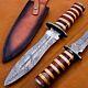 Custom Handmade Damascus Steel Dagger Knife & Sheath Natural Wood Handle Us-140