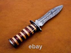 Custom Handmade Damascus Steel Dagger Knife & Sheath Natural Wood Handle US-140