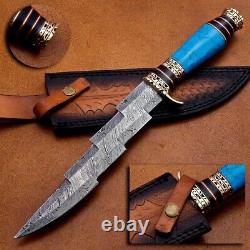 Custom Handmade Damascus Steel Dagger Knife With Froza Stone Handle With Sheath