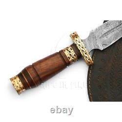 Custom Handmade Damascus Steel Dagger Knife Wood Handle Brass Spacer Fileworked