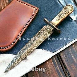 Custom Handmade Damascus Steel Dagger Toothpick Machete Bowie Hunting Knife