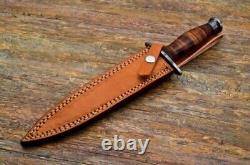 Custom Handmade Damascus Steel Dagger&camping Knife Leather Roll Handle&sheath