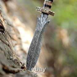 Custom Handmade Damascus Steel Double Edge Dagger Knife with Leather Sheath