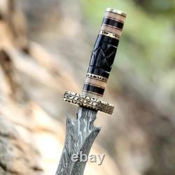 Custom Handmade Damascus Steel Double Edge Dagger Knife with Leather Sheath