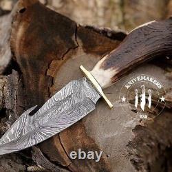 Custom Handmade Damascus Steel Guthook Hunting Dagger Knife With Sheath