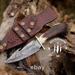 Custom Handmade Damascus Steel Guthook Hunting Dagger Knife With Sheath