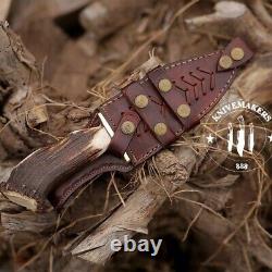 Custom Handmade Damascus Steel Guthook Hunting Dagger Knife With Sheath