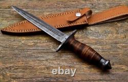 Custom Handmade Damascus Steel Hunting Dagger Knife With Wooden Handle