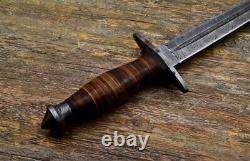 Custom Handmade Damascus Steel Hunting Dagger Knife With Wooden Handle