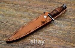 Custom Handmade Damascus Steel Hunting Dagger Knife With Wooden Handle