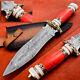 Custom Handmade Damascus Steel Hunting Dagger Knife With Red Turquoise Handle