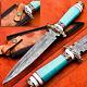 Custom Handmade Damascus Steel Hunting Dagger Knife With Turquoise Handle