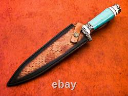 Custom Handmade Damascus Steel Hunting Dagger knife with Turquoise Handle