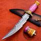 Custom Handmade Damascus Steel Hunting Tri-dagger Knife With Turquoise Handle
