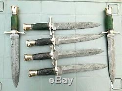 Custom Handmade Damascus Steel Lot Of 6 Dagger Knives 13.5 Pakka Wood Handle