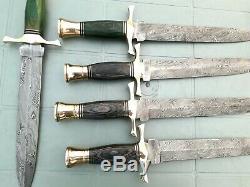 Custom Handmade Damascus Steel Lot Of 6 Dagger Knives 13.5 Pakka Wood Handle