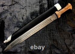 Custom Handmade Damascus Steel Medieval Viking Short Sword Dagger With Scabbard