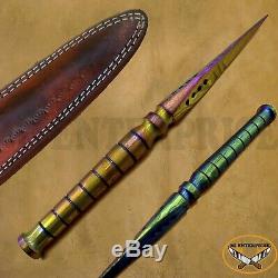 Custom Handmade Damascus Steel Multi Color Blade Hunting Dagger Spiral Knife