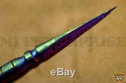Custom Handmade Damascus Steel Multi Color Blade Hunting Dagger Spiral Knife