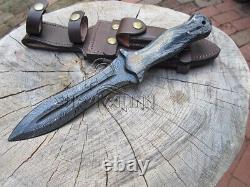Custom Handmade Damascus Steel Tactical Hunting Dagger Knife With Sheath