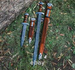 Custom Handmade Damascus Steel Viking And Dagger / With Scabbard