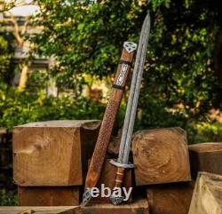 Custom Handmade Damascus Steel Viking And Dagger / With Scabbard