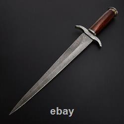 Custom Handmade Damascus Toothpick Dagger Hunting Knife With Leather Sheath