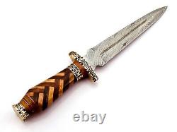 Custom Handmade Forged Damascus Steel Dagger Knife With Wood And Brass Handle