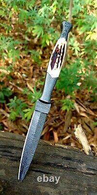 Custom Handmade Forged Damascus Steel Throwing Boot Knife Dagger Hunting 676