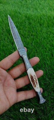 Custom Handmade Forged Damascus Steel Throwing Boot Knife Dagger Hunting 676