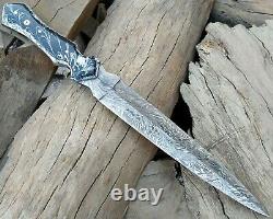 Custom Handmade Hand Forged Damascus Steel Hunting Double Edge Dagger Boot Knife