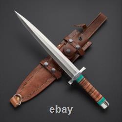 Custom Handmade Hunting Dagger Knife High Carbon Steel Blade, Leather Sheath