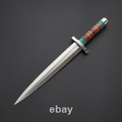 Custom Handmade Hunting Dagger Knife High Carbon Steel Blade, Leather Sheath