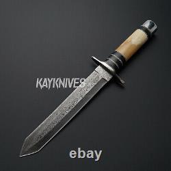 Custom Handmade Hunting Damascus Steel Blade Combat Dagger Knife