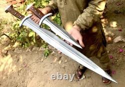 Custom Handmade J2 Steel Sword And One Daggar Knife With Blake Leather Sheaths