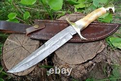 Custom Handmade Mosaic Damascus Hunting Dagger Bowie Knife Stag Antler