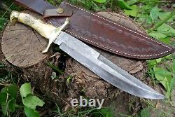 Custom Handmade Mosaic Damascus Hunting Dagger Bowie Knife Stag Antler
