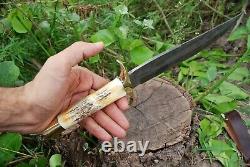 Custom Handmade Mosaic Damascus Hunting Dagger Bowie Knife Stag Antler
