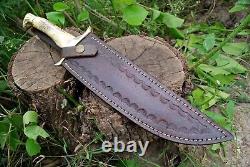 Custom Handmade Mosaic Damascus Hunting Dagger Bowie Knife Stag Antler