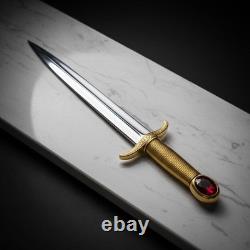 Custom Handmade Royal J2 Steel Dagger, Red Gem Pommel, engraved Handle