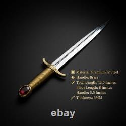 Custom Handmade Royal J2 Steel Dagger, Red Gem Pommel, engraved Handle