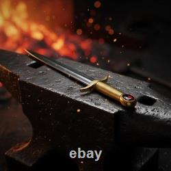 Custom Handmade Royal J2 Steel Dagger, Red Gem Pommel, engraved Handle