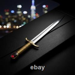 Custom Handmade Royal J2 Steel Dagger, Red Gem Pommel, engraved Handle