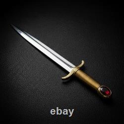 Custom Handmade Royal J2 Steel Dagger, Red Gem Pommel, engraved Handle