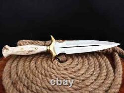 Custom Handmade d2 Steel stag horn handle hunting knife/dagger knife with sheath