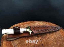 Custom Handmade d2 Steel stag horn handle hunting knife/dagger knife with sheath