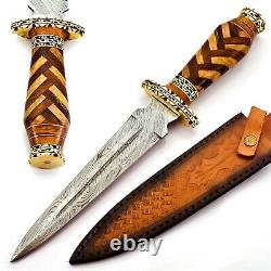 Custom Handmade forged Damascus Steel Dagger Knife With Wood&Brass Handle
