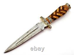 Custom Handmade forged Damascus Steel Dagger Knife With Wood&Brass Handle
