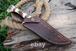 Custom Hunting Dagger Tactical Bowie Hiking Bowie Knife Stag Antler Handle
