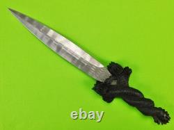 Custom Made JIM FERGUSON Large Fighting Hunting Damascus Carved Knife Dagger